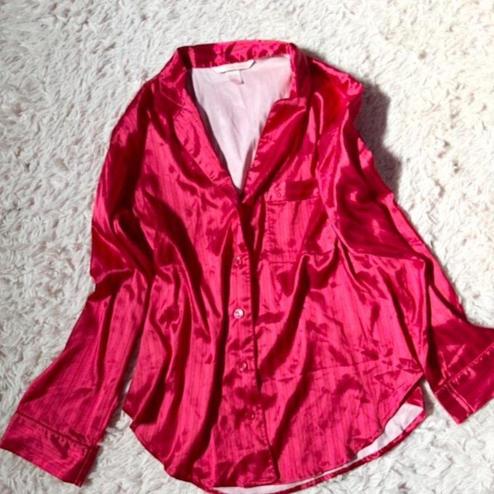 Vintage Victorias Secret Pinstripe Retro Silky Lounge Sleepwear Top Womens S